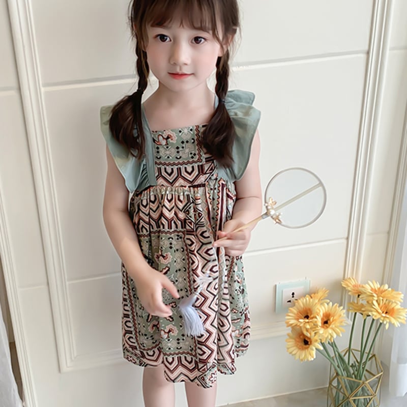 ワンピース 子供服 女の子 ノースリーブ ワンピ 肩フリル ボヘミアン