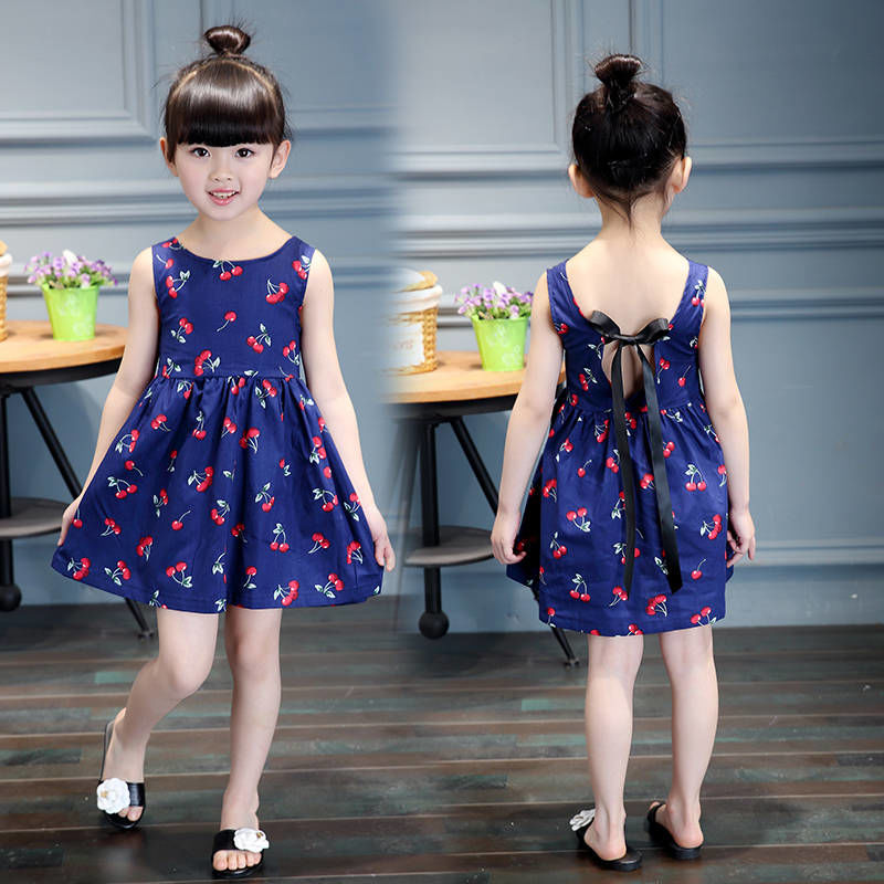 韓国子供服♡ さくらんぼ柄 ノースリーブ ワンピース 女の子 リボン