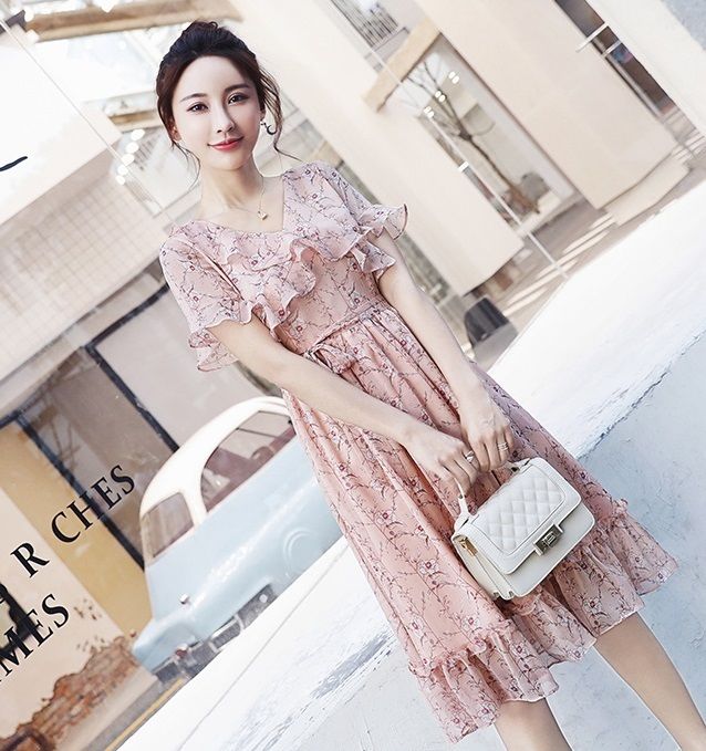 ワンピース ひざ丈 半袖 春 夏 花柄 シフォン ひざ丈ワンピース ワンピース ひざ丈 半袖 春 夏 花柄 シフォン ひざ丈ワンピース