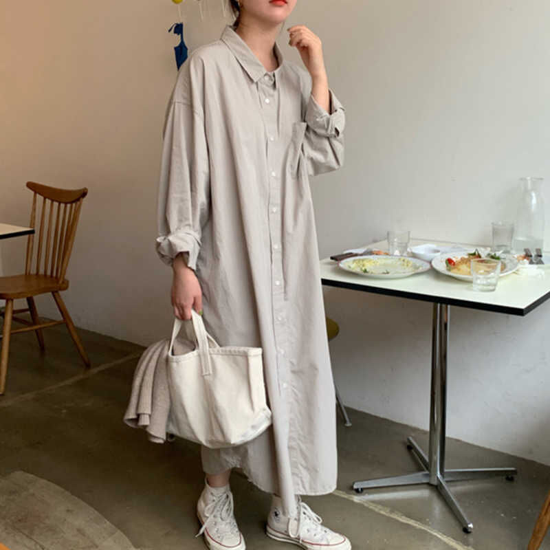 ナチュラルテイスト☆ミモレ丈長袖ワンピース ロングシャツワンピ