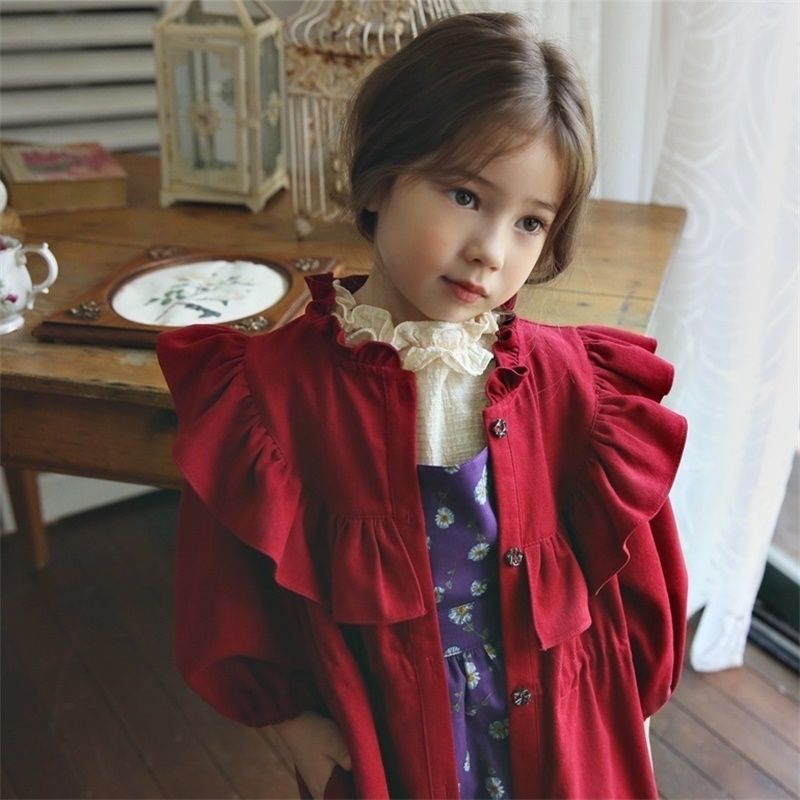 韓国子供服 女の子フリル ショート トレンチコート オシャレ