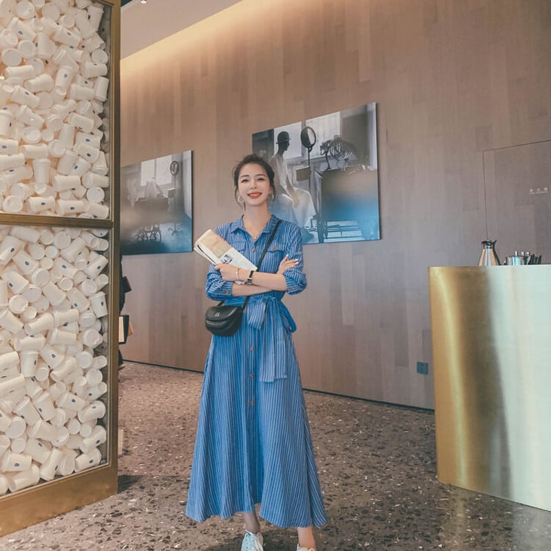 【美品】アナイ ロング丈 ツイルストレッチシャツワンピース ブルー M ワンピース|ワンピース/ドレス|商品一覧｜ANAYI OFFICIAL ONLINE