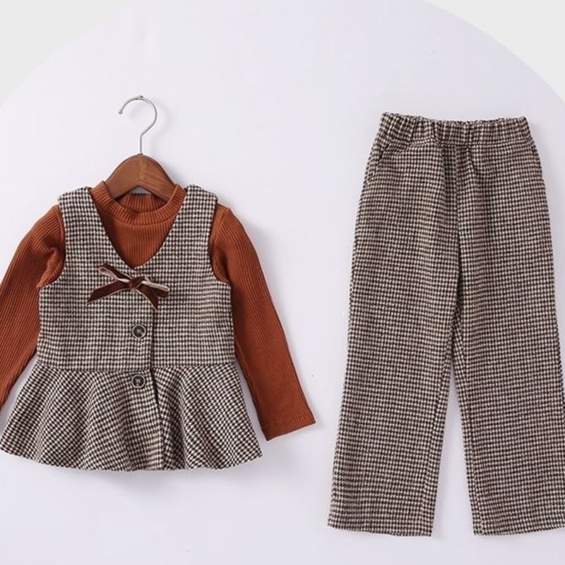 秋冬 女の子セットアップ 子供服 ブラウン スーツ キッズ 韓国子供服