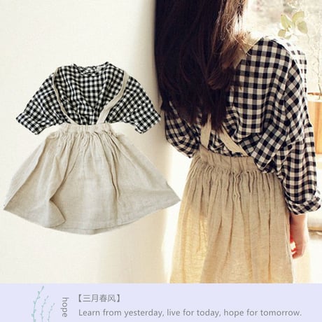 韓国子供服 女の子セットアップ 子供 ナチュラル ギンガムチェック キッズ ひざ丈 9分袖 チェックシャツ ワンピース スカート ベストセットアップ 送料無料 TAGX11649