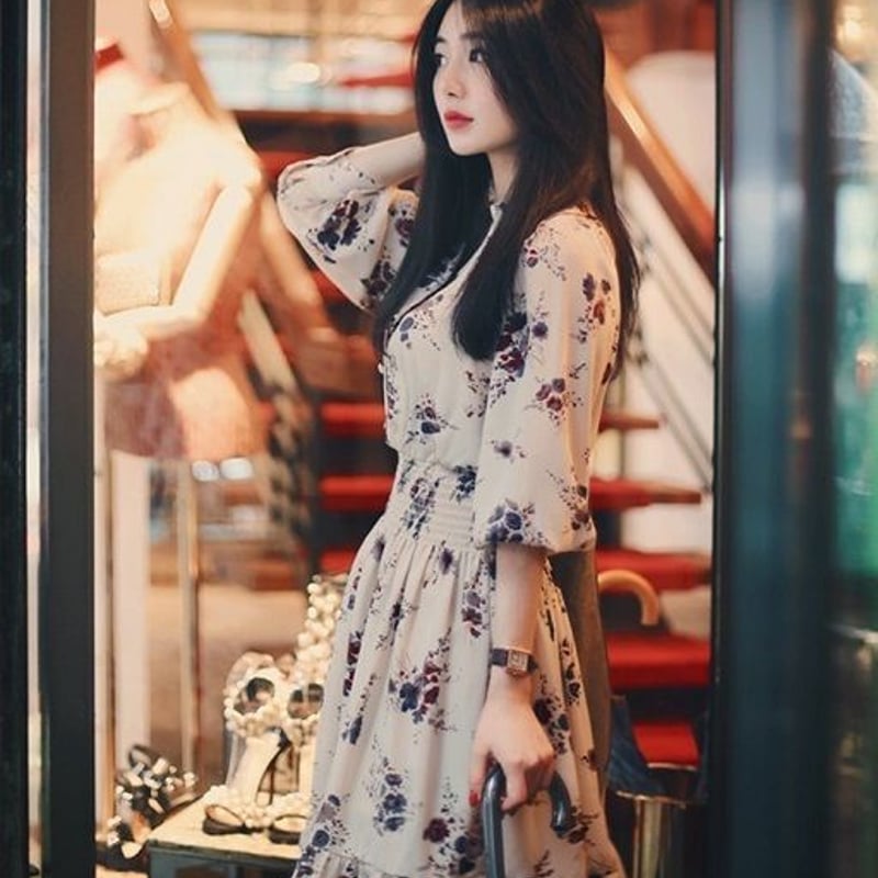 ワンピース ショート丈 ミニ丈 五分袖 春 花柄シャツワンピース