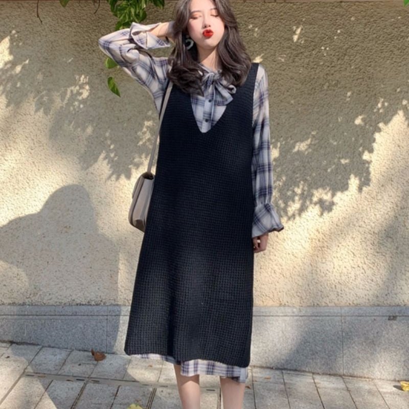 韓国レディース セットアップ ニットワンピース＋シャツ