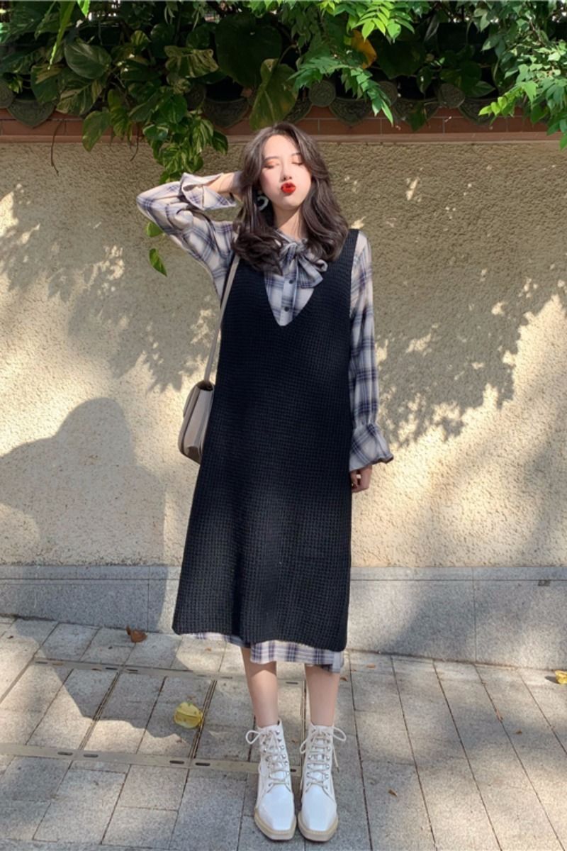 韓国レディース セットアップ ニットワンピース＋シャツ