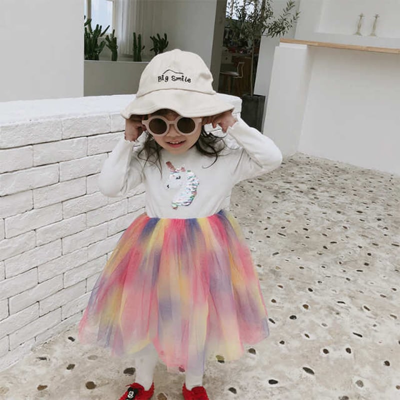 ユニコーン☆キラキラチュールワンピース レインボー ワンピース