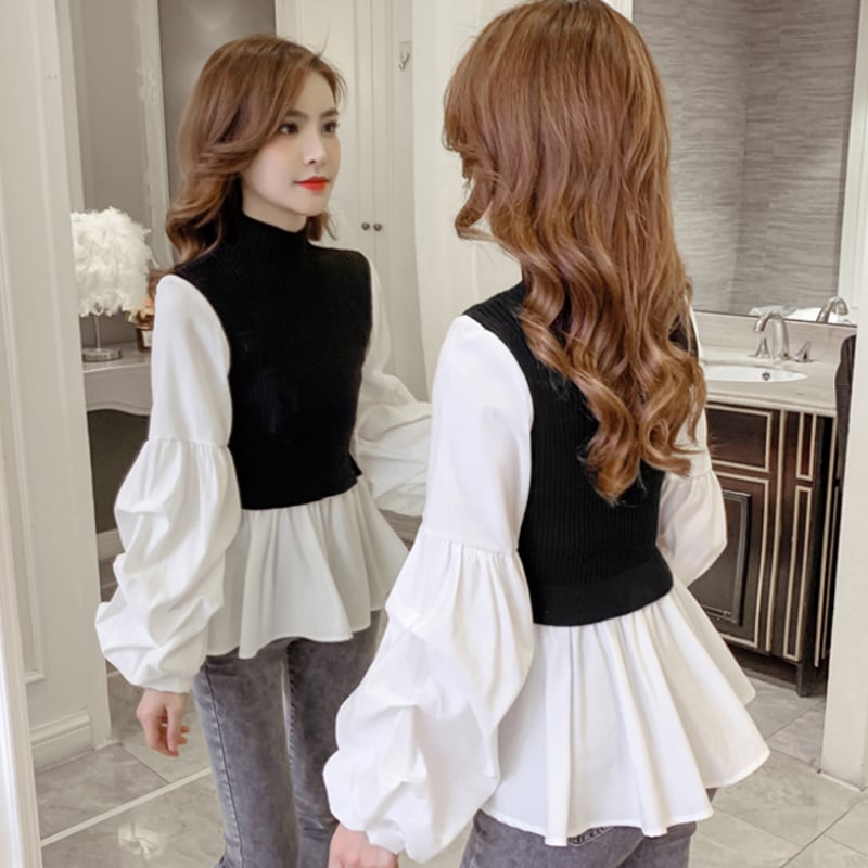 pium ♡ フリルキャミレイヤードニットトップス ブルー フリルキャミレイヤードニットトップス – pium