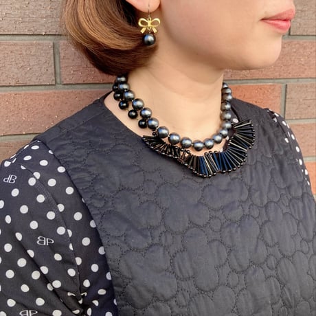 〖NECKLACE〗コットンパールネックレス　ブラック