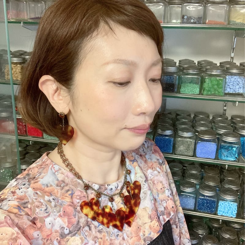 カナミビジュー♡ネックレス〜ハートです NECKLACE〗ハートネックレス べっこう色 | Kanami bijoux