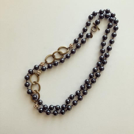 〖NECKLACE〗コットンパールキラキラロングネックレス　ブラック