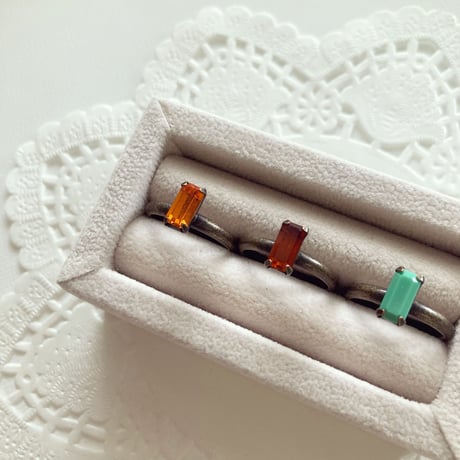 〖RING〗ヴィンテージ レクタングルガラスリング　各色