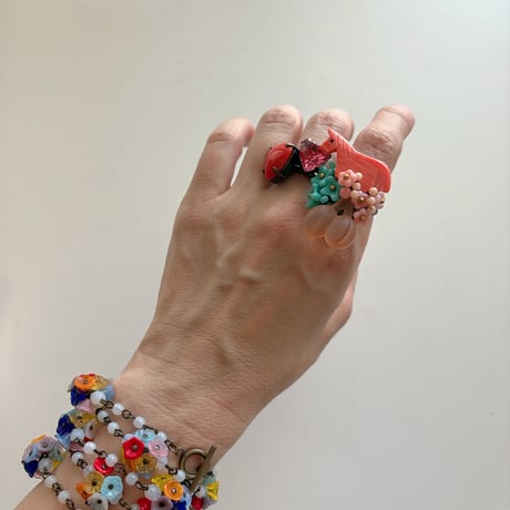 〖RING〗コーラルカラーのうまとチェリーのおおぶりリング