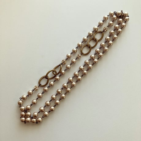 〖NECKLACE〗コットンパールキラキラロングネックレス　ベージュ