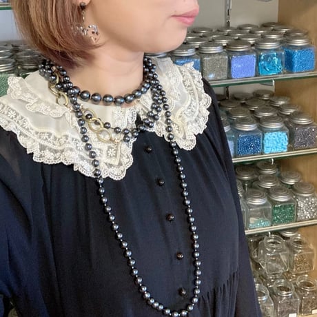 〖NECKLACE〗コットンパールロングネックレス　ブラック