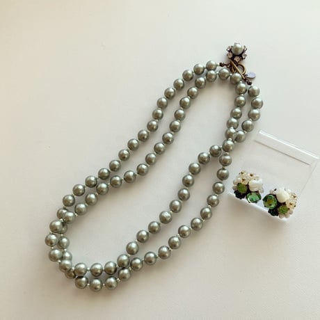 〖NECKLACE〗コットンパールロングネックレス　ライトグリーン