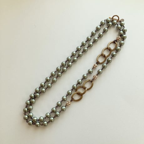 〖NECKLACE〗コットンパール きらきらロングネックレス ライトグリーン