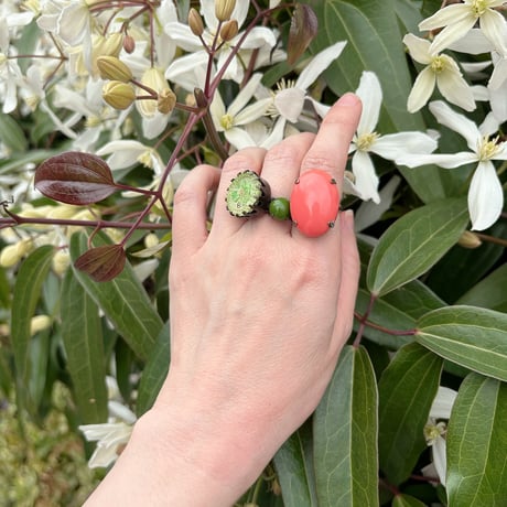 〖RING〗ヴィンテージオーバルリング 大 コーラルカラー