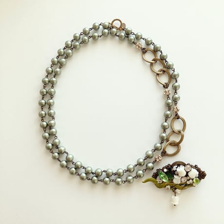 〖NECKLACE〗コットンパール きらきらロングネックレス ライトグリーン
