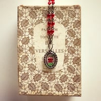 〖NECKLACE〗ヴィンテージショートオーバルネックレス 赤い薔薇