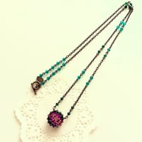 〖NECKLACE〗ヴィンテージラウンドネックレス PEACE インタリオガラス　オーロラグリーン