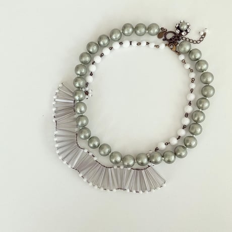 〖NECKLACE〗コットンパールショートネックレス　ライトグリーン