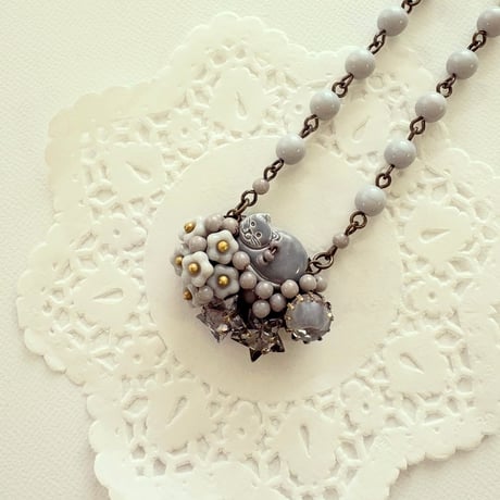 〖NECKLACE〗グレーのネコネックレス