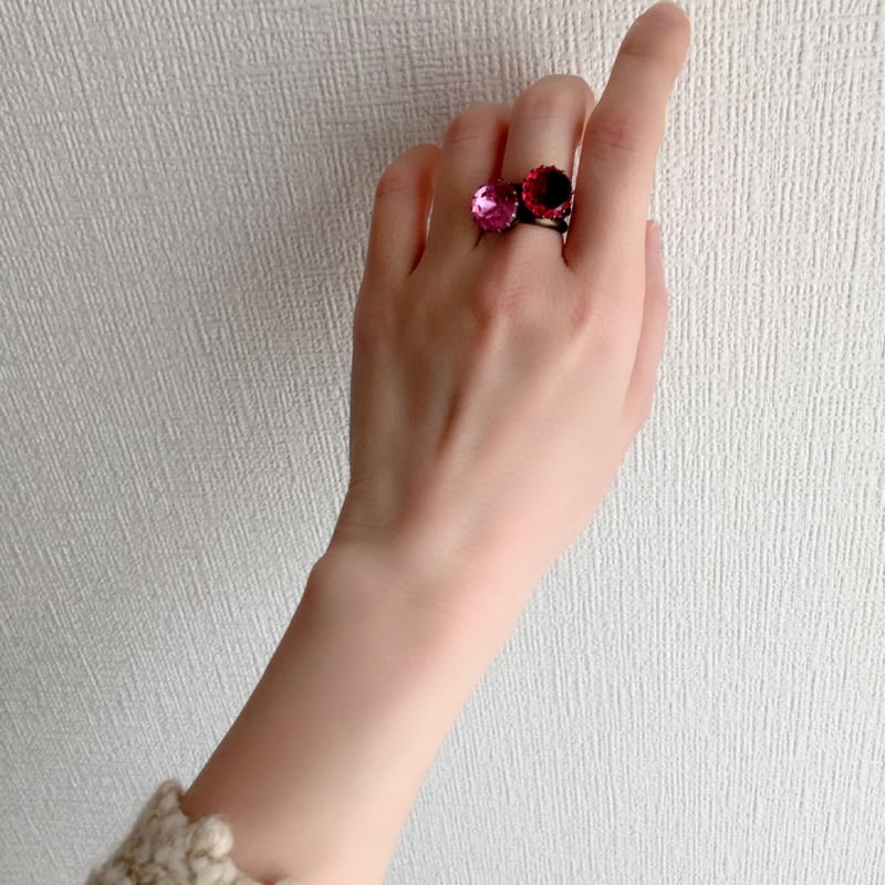 RING〗ヴィンテージラウンドリング大 濃いピンク | Kanami bijoux