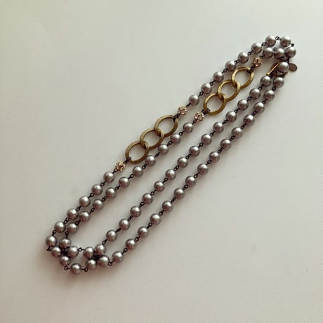 〖NECKLACE〗コットンパールキラキラロングネックレス　グレー