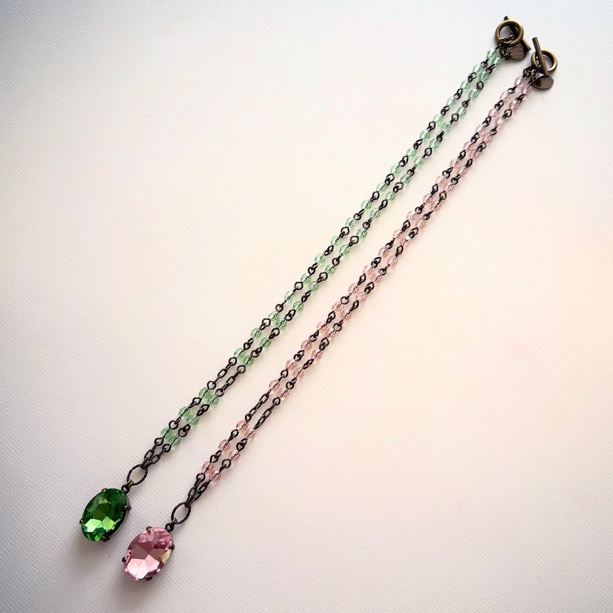 NECKLACE〗ショートオーバルネックレス ピンクグリーン | Kanami