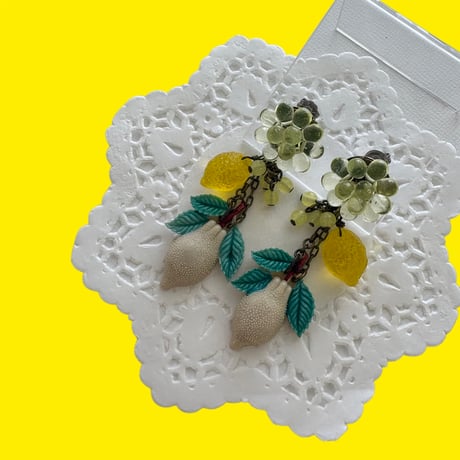 〖PIERCE･EARRINGS〗ヴィンテージセルロイドレモン ピアス