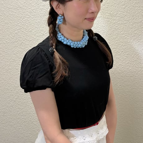 〖NECKLACE〗ベビーブルーボタンボリュームネックレス