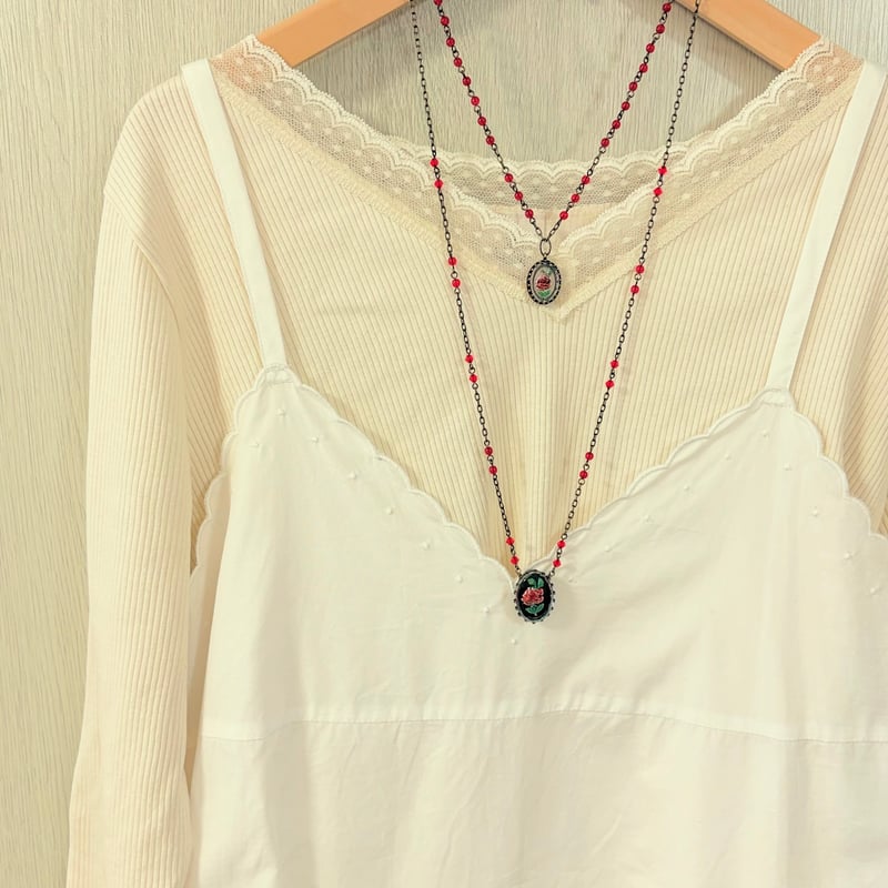 NECKLACE〗 ヴィンテージオーバルネックレス 赤いバラ | Kanami bijoux