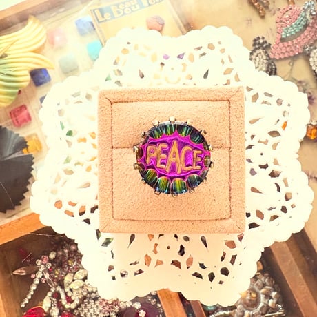 〖RING〗ヴィンテージインタリオリング PEACE オーロラグリーン