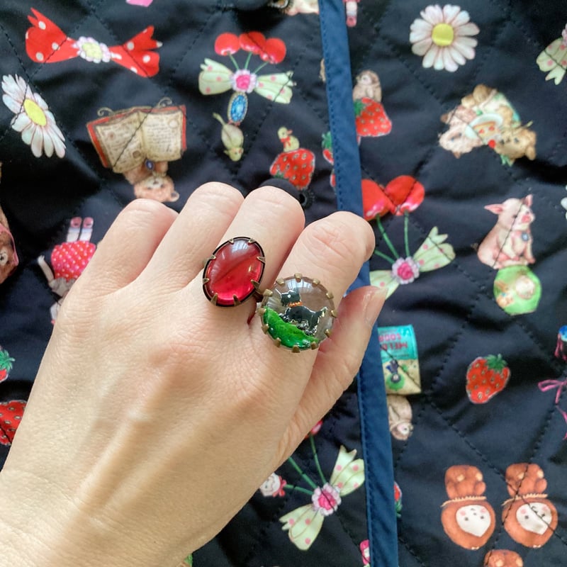 ヴィンテージ インタリオ　ゴシック風リング　オレンジローズ ヴィンテージ インタリオ ゴシック風リング オレンジローズ