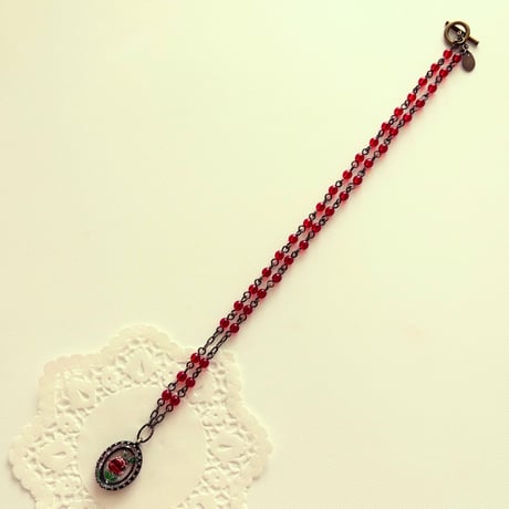 〖NECKLACE〗ヴィンテージショートオーバルネックレス 赤い薔薇
