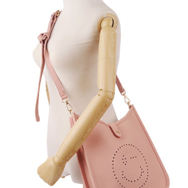 スマイル ニコちゃん パンチング 2way ショルダー バッグ ライトピンク