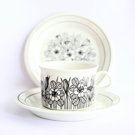 【超希少】ARABIA クロッカス グレーリム 食器セット カップ&ソーサー 皿 超希少】ARABIA クロッカス グレーリム 食器セット カップ&ソーサー 皿