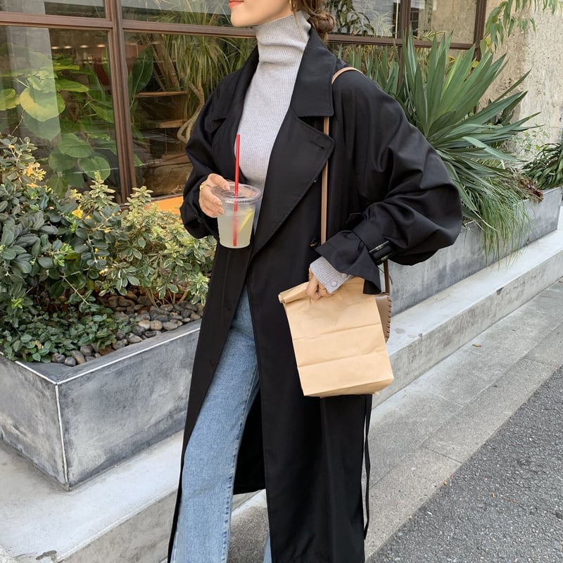 上質2wayロングトレンチコート ブラック | BLATE