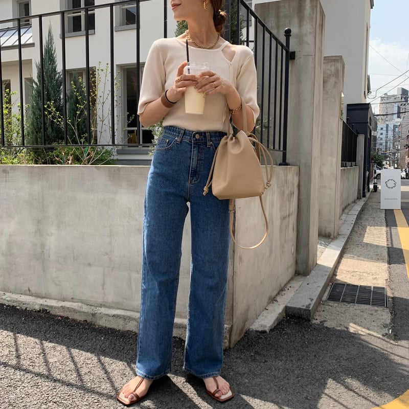 ウエストゴムストレッチストレートデニム | BLATE