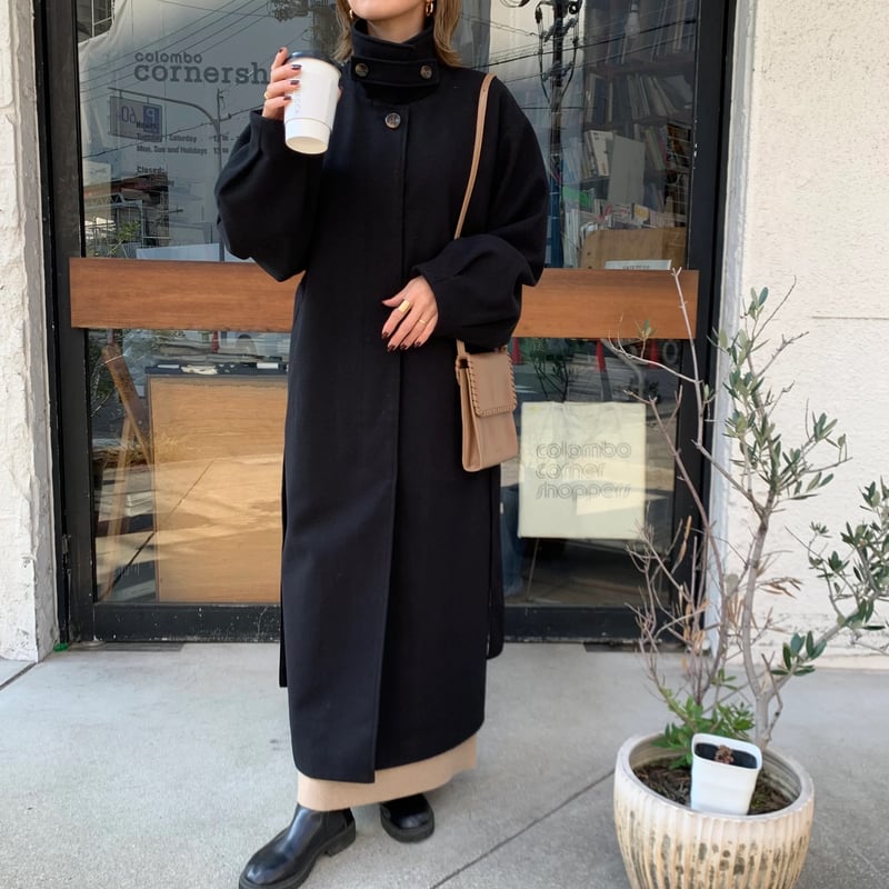 フェイクウールステンカラーロングコート | BLATE 