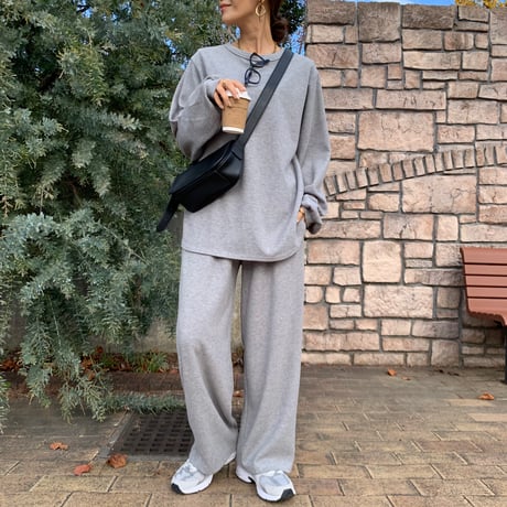 上質ニュアンス起毛リブワイドパンツ