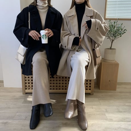 フェイクウールスタンドカラーポンチョコート