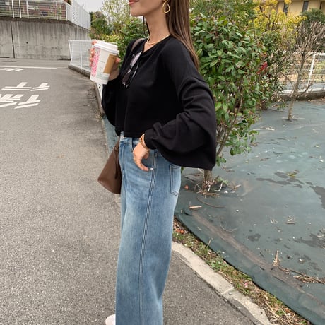 クロップド丈ボリューム袖ロンTee