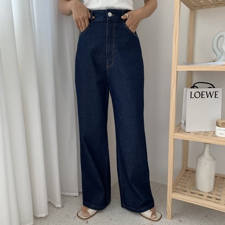 バックリボンハイウエストワイドデニムパンツ