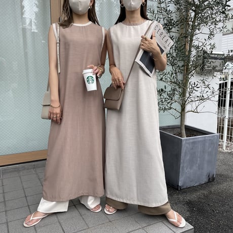 2wayシアーノースリーブパイピングワンピース