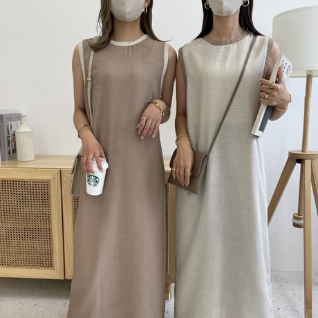 2wayシアーノースリーブパイピングワンピース