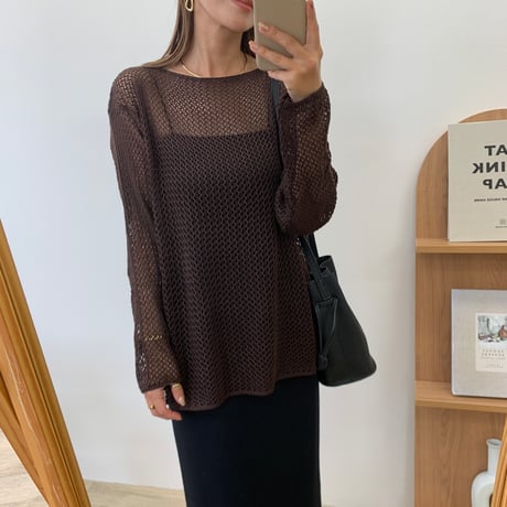 メッシュボートネックサマーニット