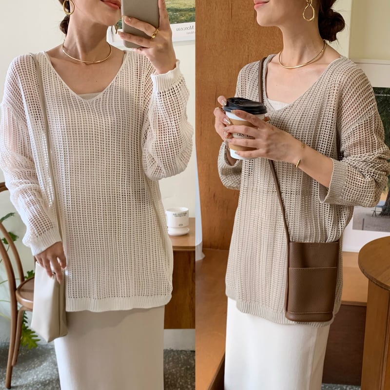 Vネックメッシュニット | BLATE